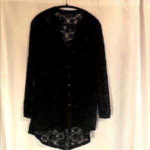 Black Lace Button-Up Blouse